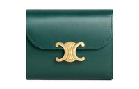 CELINE Triomphe Shiny Cow Leather Wallet Small Size Women's Amazon Green
