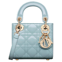 DIOR Lady Dior Patent Leather Cow Leather Patchwork Shoulder Bag Crossbody Bag Handbag Extra Mini Women's Space Blue