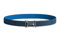 HERMES Letter H Buckle Smooth Buckle Leather Belts Men's Dark Blue/Blue Width: 3.2cm