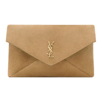 SAINT LAURENT CASSANDRE Suede Envelope Bag, Clutch Tubas Women's Golden Leaf