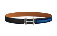 HERMES Silver Buckle Belt Togo Calfskin Double-Sided Leather Belt Women's Black/Brown Width: 3.2cm