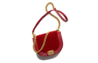 CHANEL 22K Autumn And Winter Wool Boy Saddle Bag Crescent Moon Bag Crossbody Bag Red