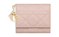 DIOR Lady Dior Soft Lambskin Handheld Card Holder Wallet Women's Light Pink