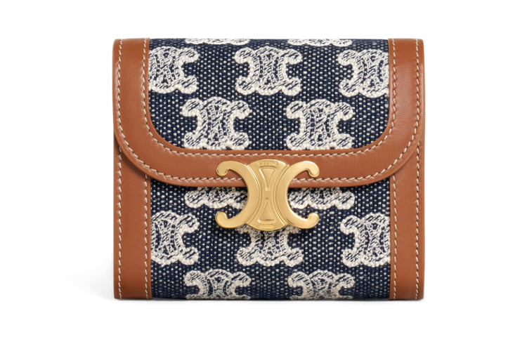 CELINE Triumphal Arch Denim Fabric Wallet Women's Marine Blue