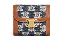 CELINE Triumphal Arch Denim Fabric Wallet Women's Marine Blue