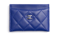 CHANEL Sheepskin Card Holder Women's Blue