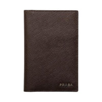 PRADA Leather Passport Holder Men's Dark Brown & Marine Blue
