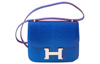 HERMES Constance Lizard Skin Shoulder Bag, Crossbody Bag Mini Women's 73 Bleu Saphir Sapphire Blue