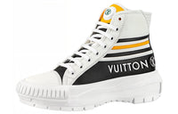 LOUIS VUITTON Squad Ankle Length Stylish Skateboarding Shoes Women's Black White Yellow
