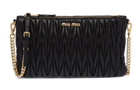 MIU MIU Matelassé Leather Shoulder Bag Crossbody Bag Clutches Women's Black