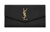 SAINT LAURENT UPTOWN Shiny Cow Leather Clutches Wallets Large Size Women's Black