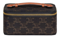 CELINE Triomphe Canvas With Calfskin Handbag Toiletry Bag Small Size Women's Tawny