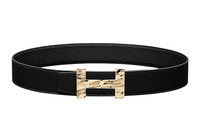 HERMES Togo Calfskin Double-Sided Leather Belt Leather Belts Men's Black Width: 3.8cm