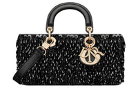 DIOR Lady D-JOY Glass Beads Shoulder Bag Crossbody Bag Handbag Medium Size Women's Black