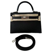 HERMES Mini Kelly Generation 1 Epsom Leather Kelly Handbag Mini Women's Black/Naval Blue