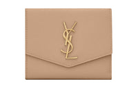 SAINT LAURENT Leather Wallet Small Size Women's Beige