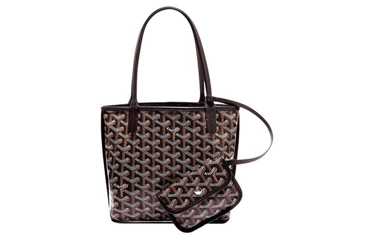 GOYARD Anjou Canvas With Calfskin Combo Bag Tote Shopping Bag One Shoulder Handbag Mini Women's Black/Gray Small Heart