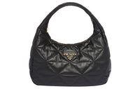 PRADA Soft Sheepskin Leather Handbag Large Size Women's Black