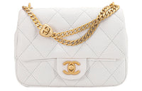 CHANEL Grain Embossed Cow Leather Flap Bag Shoulder Bag Crossbody Bag Medium Size Women's White