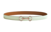 HERMES Heritage Rose Gold Smooth Buckle Double-Sided Calfskin Leather Belts Women's Light Green Width: 2.4cm