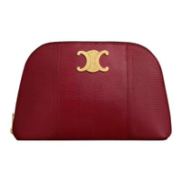CELINE Triomphe Lizard Skin Clutch Women's Light Burgundy
