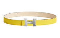 HERMES H Logo Silver Buckle Epsom Calfskin Double-Sided Leather Belt Women's Yellow Width: 2.4cm