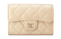 CHANEL Calfskin Wallet Coin Purse Card Holder Regular Women's Gold