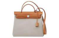 HERMES Herbag Canvas With Hunter Cow Leather One Shoulder Handbag Crossbody Bag Women's Orange