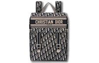 DIOR Embroidery Backpack Large Size Unisex Denim Blue