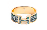 HERMES Enamel Gold-Plated Bangles Women's Green/Gold