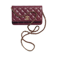 CHANEL Embossed Shiny Calfskin Shoulder Bag Crossbody Bag Wallet Women's Deep Red