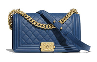 CHANEL LEBOY Calfskin Shoulder Bag Crossbody Bag Medium Size Women's Blue