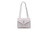 SAINT LAURENT Quilted Leather Chain Shoulder Bag Regular Small Size Women's Light Gray