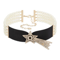 DIOR Satin Metal Resin Crystal Necklaces Women's Gold