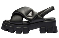 PRADA Monolith Padded 55mm Sandals Black Nappa Leather Women's