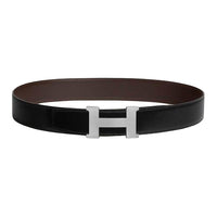 HERMES Calfskin Leather Belts Men's Black Brown Width: 3.8CM