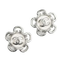 CHANEL Metal, Artificial Pearl Stud Earrings Women's White