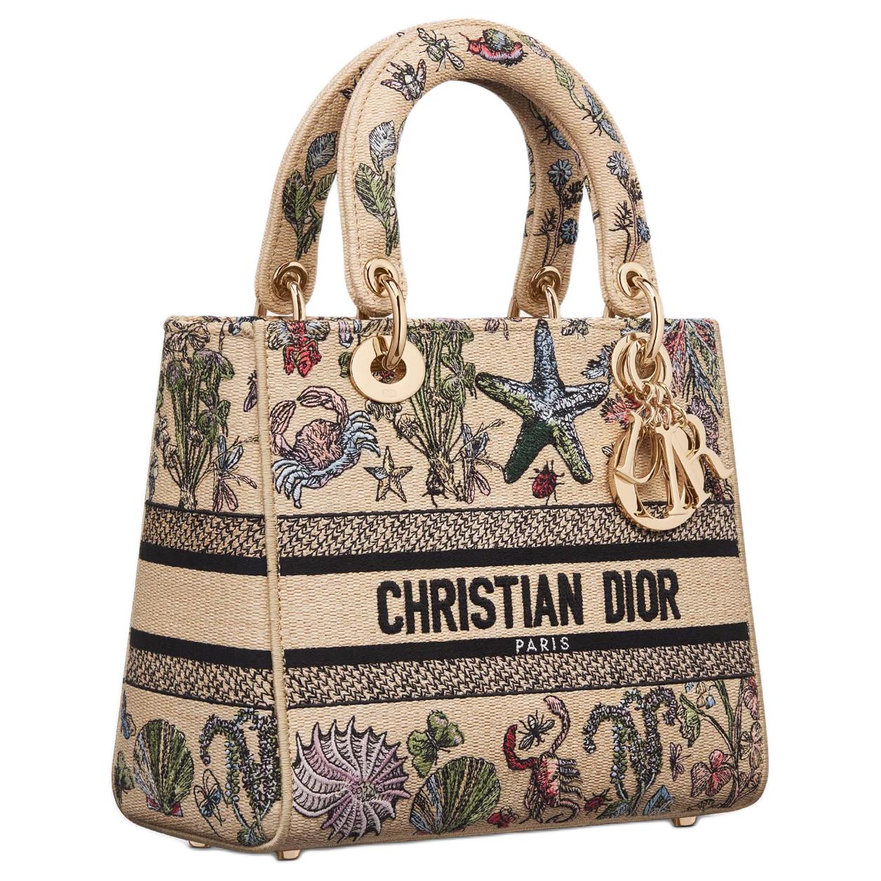DIOR Lady D Lite Cotton Shoulder Bag, Crossbody Bag, Handbag Medium Size Women's Beige & Multicolor