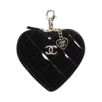 CHANEL Patent Leather Calfskin Coin Purse Women's Black