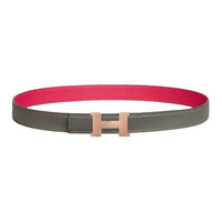HERMES Calfskin Leather Belts Women's Gray Width 2.4CM