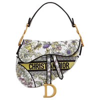 DIOR Cotton Saddle Bag Handbag Shoulder Bag Women's Yellow & Multicolor