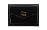 MIU MIU Leather Wallet Trumpets Women's Black Red
