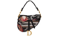 DIOR Saddle Embroidery Shoulder Bag Saddle Bag Handbag Women's Black