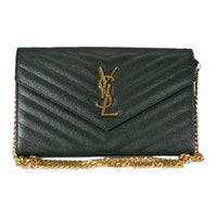 SAINT LAURENT Cow Leather Chain Wallet Shoulder Bag Crossbody Bag Women's Mint Green/Jasper
