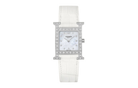 HERMES Heure H Wrist Watch Quartz Movement Crocodile Leather Strap 25*21mm White Dial Women's Watch