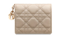 DIOR Lady Dior Sheepskin Wallet, Card Holder Mini Women's Natural Khaki