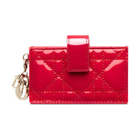 DIOR Lady Dior Patent Leather, Cow Leather Coin Purse, Card Holder Women's Raspberry Red