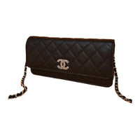 CHANEL Litchi Grain Cow Leather Shoulder Bag Crossbody Bag Women's Black