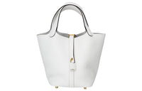 HERMES Picotin Lock Clemence Bullock Leather Basket Bag Handbag Women's 0U New White