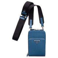 PRADA Leather Cell Phone Pouch Unisex Blue